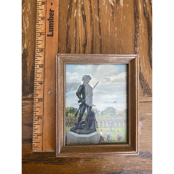 Vintage Framed Print Of The Minuteman Statue Guarding Our Future Scene With Wood - Picture 4 of 4